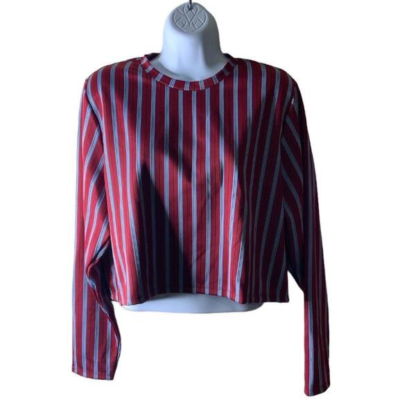 Zara Cropped Top Blouse Women's Size Medium Stripes Long Sleeves Multicolor - Picture 1 of 7
